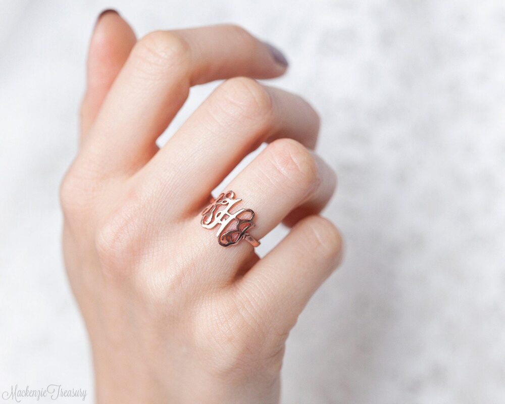 Monogram Ring - Personalized Initials Monogrammed Bridesmaid Gift Wedding