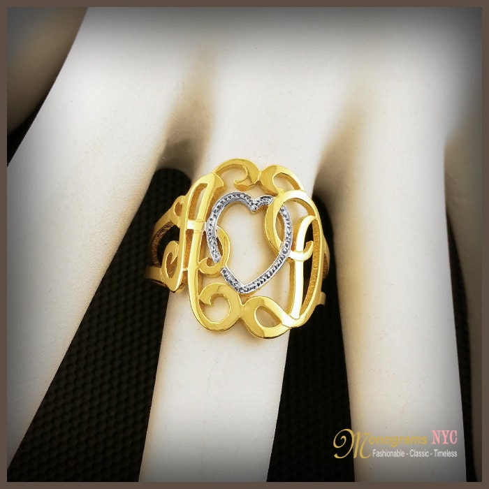 Two Initial Monogram Ring Cut Out & Jewelry Sterling Silver Hand Script Monogrammed Best Gift For Girls