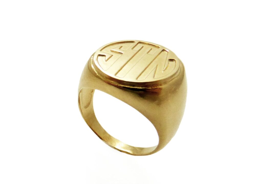 14K Solid Gold Monogram Ring. Gold Monogram Unisex Initial Gift For Him. Signet Personalized Men Initial