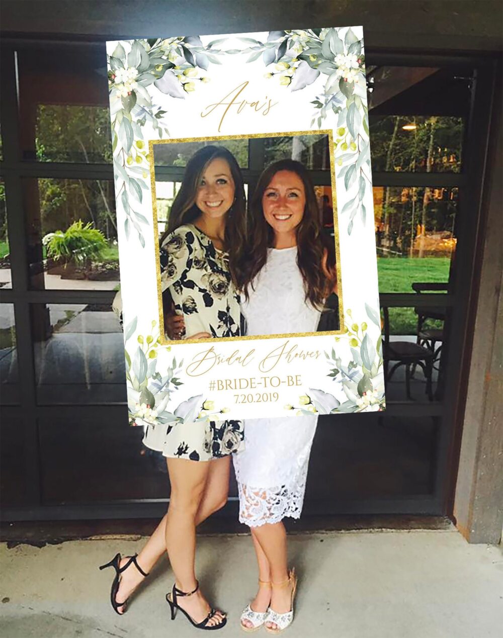 Boho Greenery Photo Booth Frame Bridal Shower, Wedding Selfie Prop