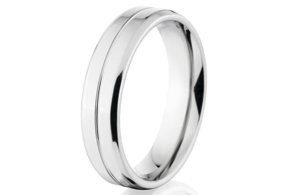 Thin Cobalt Wedding Band, Men's Comfort Fit Ring With Groove Design