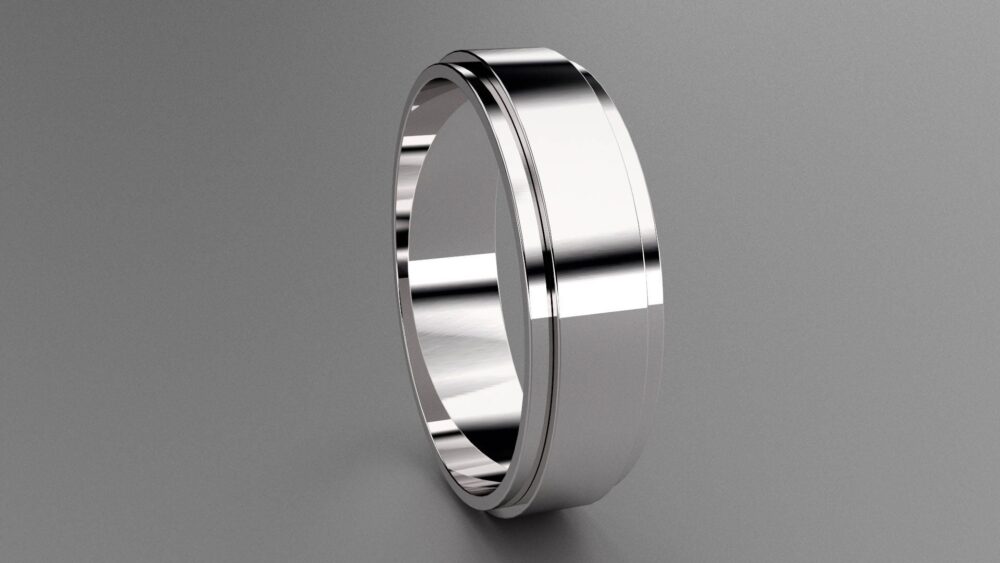 Silver 6mm Mens Step Edge Wedding Band, 925 Sterling Clean Simple Design With Grooved Edges, Customizable