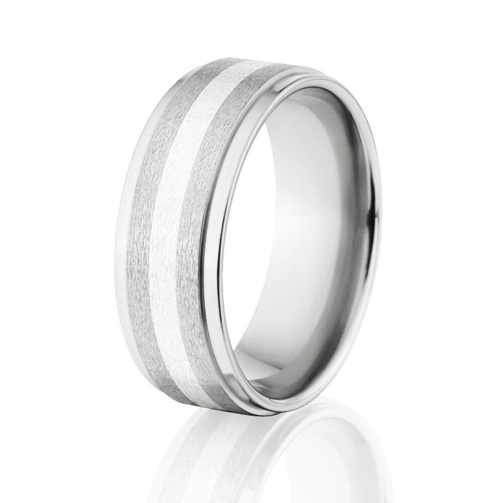 8mm Cobalt Chrome Men's Wedding Band With Sterling Silver Inlay & Stone Finish