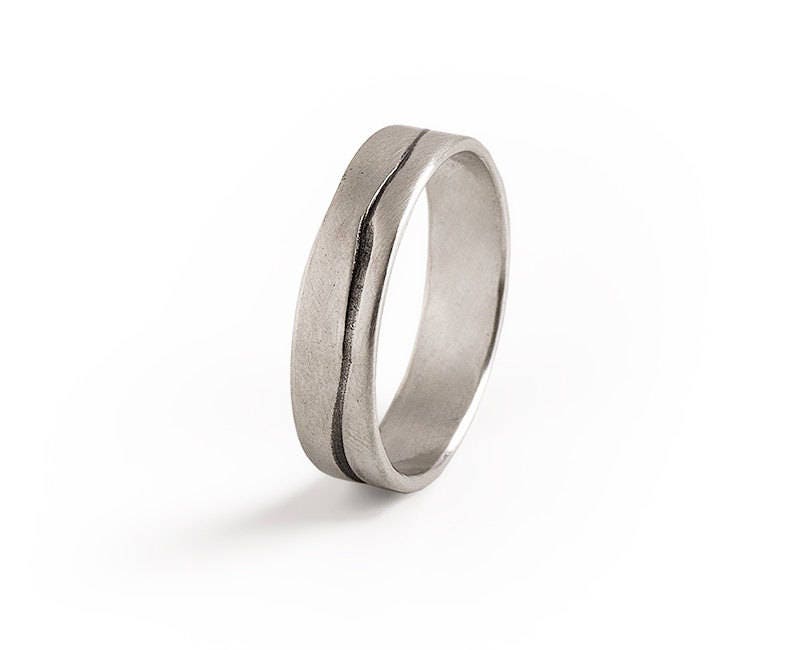 Mens Wedding Band - Silver Gentle Mountain Style Oxidized Engraving. Perfect Valentine's Day Gift For Him