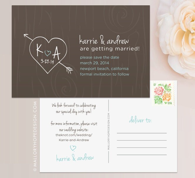 Rustic Tree Carving Save The Date, Wood Postcard