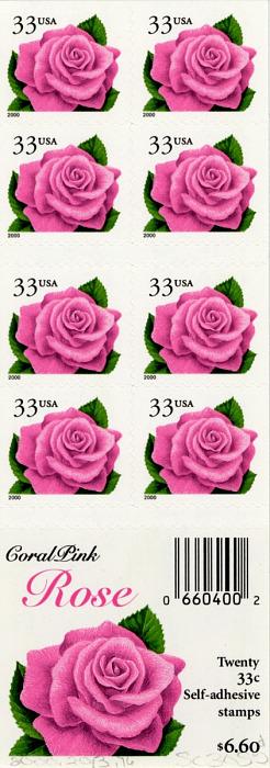 6x Pink Roses Wedding Invitations Botanical Flowers 1999 33C Unused Postage Stamp Free Shipping #1 Source Best Prices On Vintage Stamps
