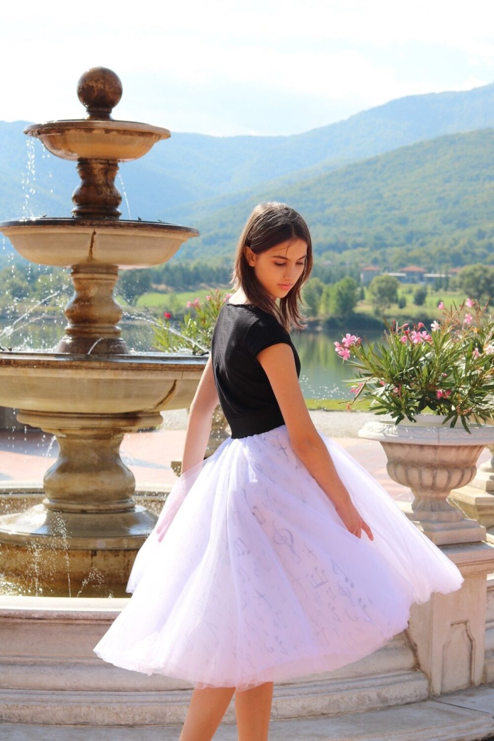 White Tulle Skirt Music Pattern Fabric, Bridesmaid Tutu, Verne Design