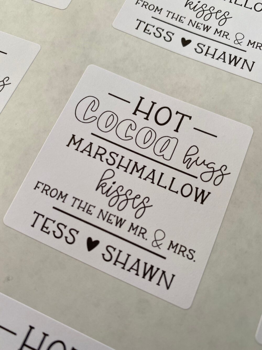 Personalized Hot Cocoa Wedding Favor Stickers, Labels For Chocolate Favors, Winter Favors
