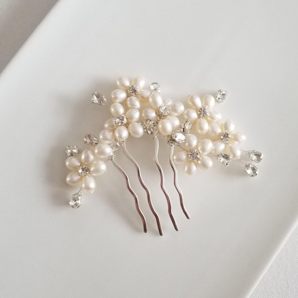 Freshwater Pearl Wedding Hair Comb, Small Crystal Bridal Comb For Bride