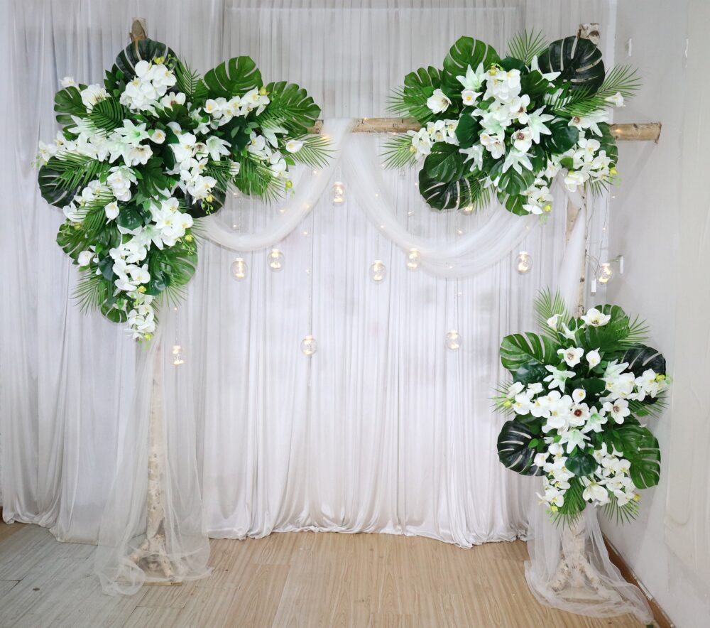 Tropical Wedding Arch Flower Swag, Orchid, Calla Lily, Palm Decor