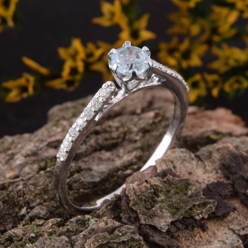 sterling Silver Blue Topaz Engagement Ring, Topaz Promise Ring For Her, Filigree Unique Dainty