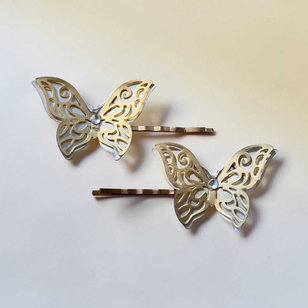 Gold Silver Butterfly Hair Pins, Large Filigree Bobby Rhinestone Clips For Women, Elegant Spring Accessory, Wedding Pin