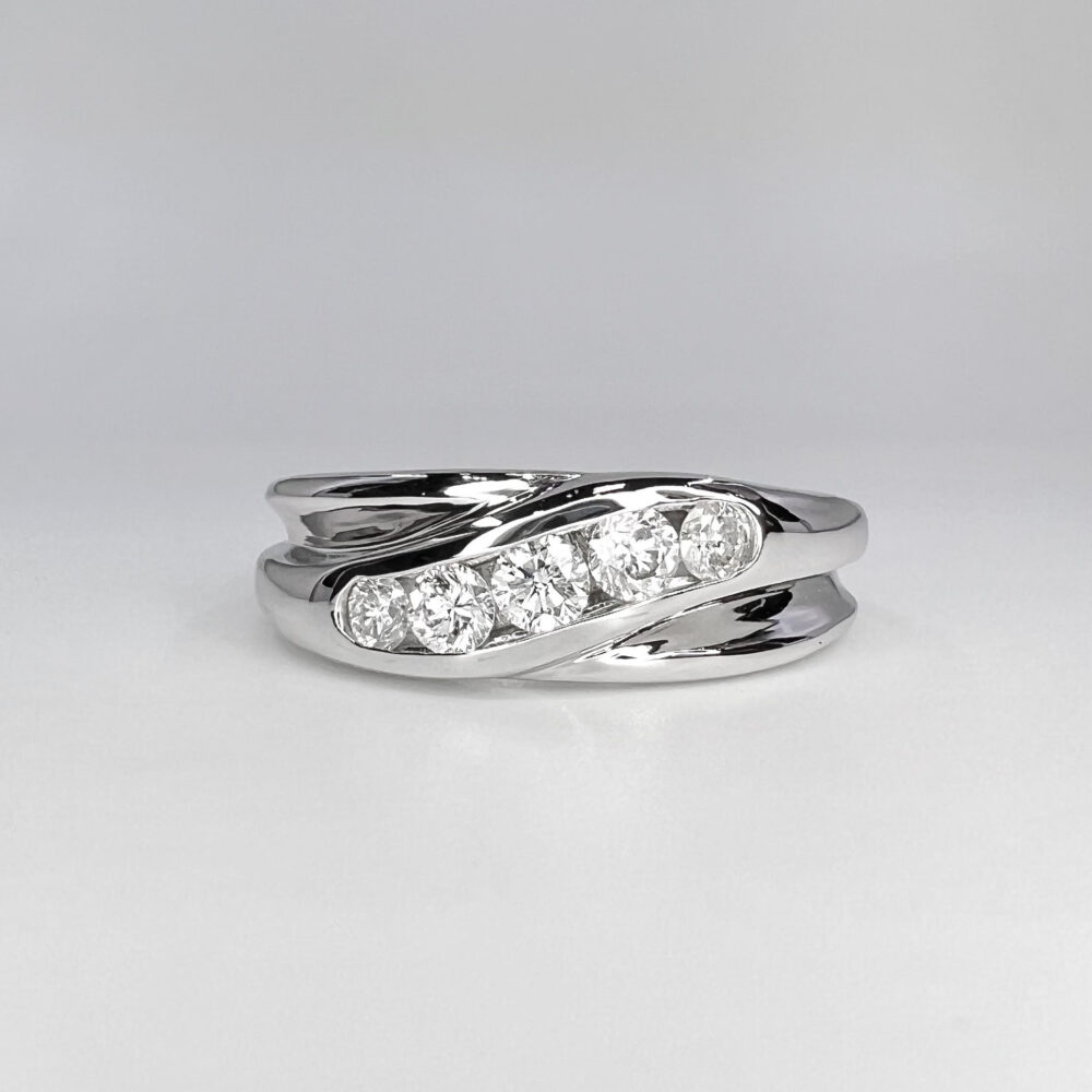 Mens Diamond Wedding Band 14K Solid Gold, Thick For Men With Diamonds Mans Unique 5 Stone #6685