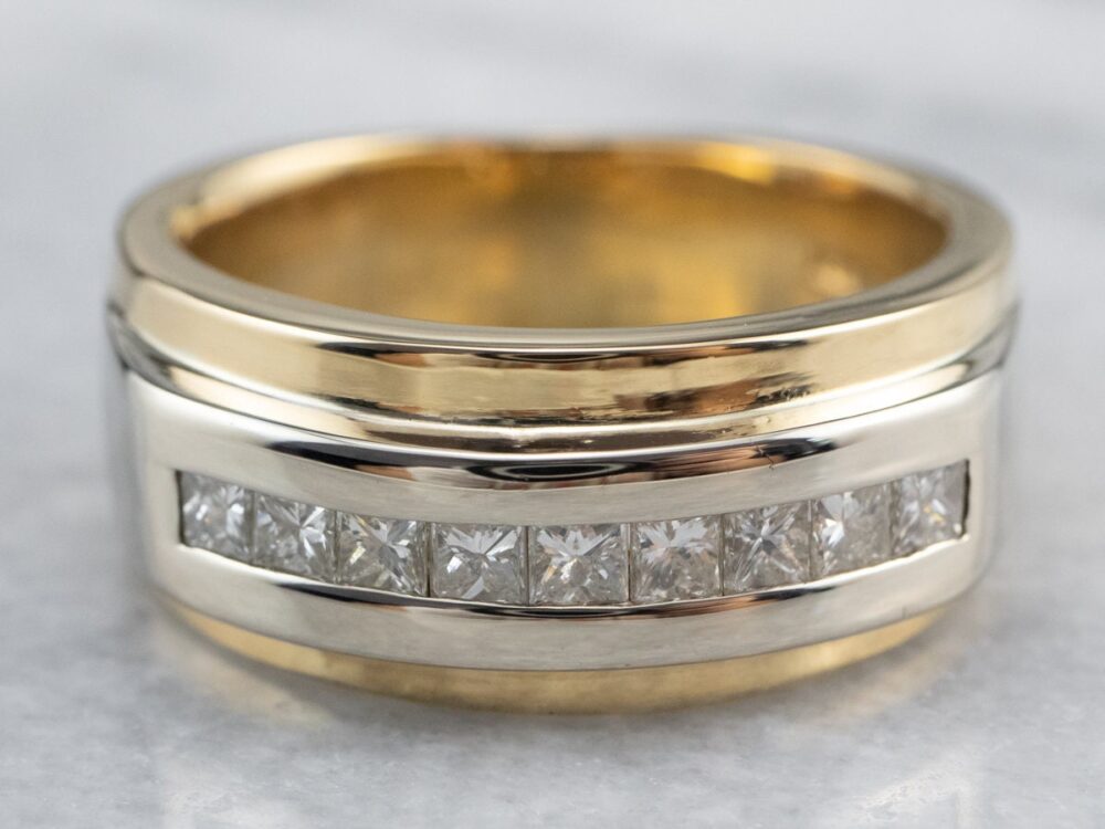 Heavy 18K Gold Diamond Band, Channel Set Men's Ring