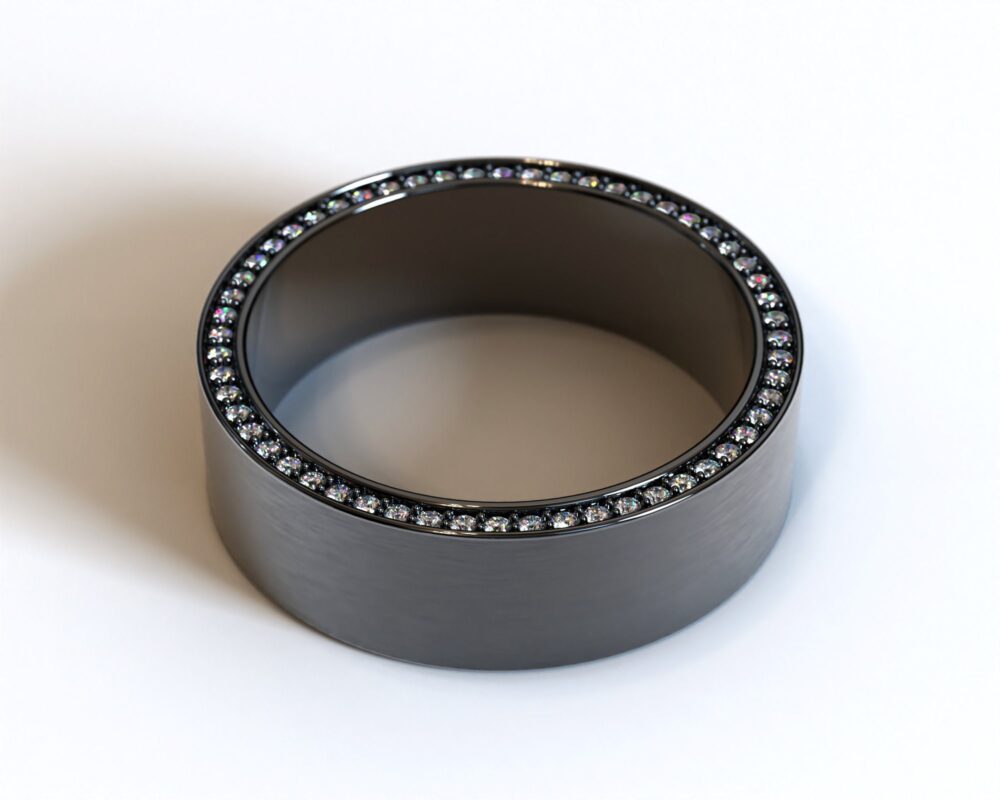 Mens Wedding Band With Diamond Edge/Black /Black
