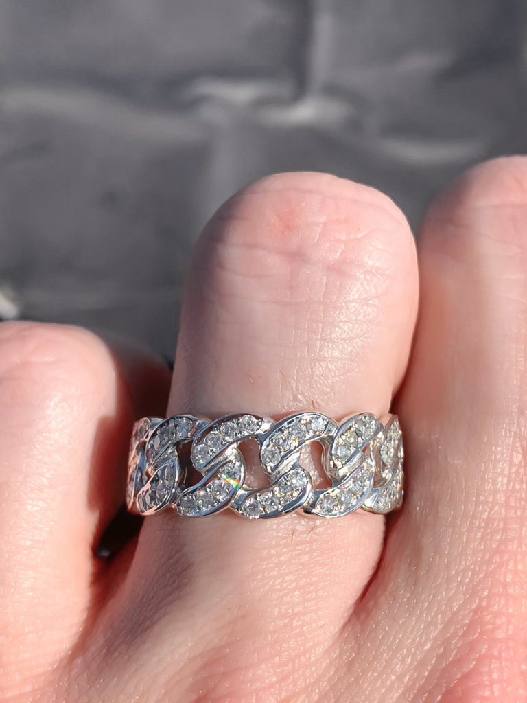 1.25Ct Diamond Miami Cuban Link 3/4 Way Eternity Ring Diamonds Style 9mm Men's Band Wedding Platinum 18K 14K White Yellow Rose Gold