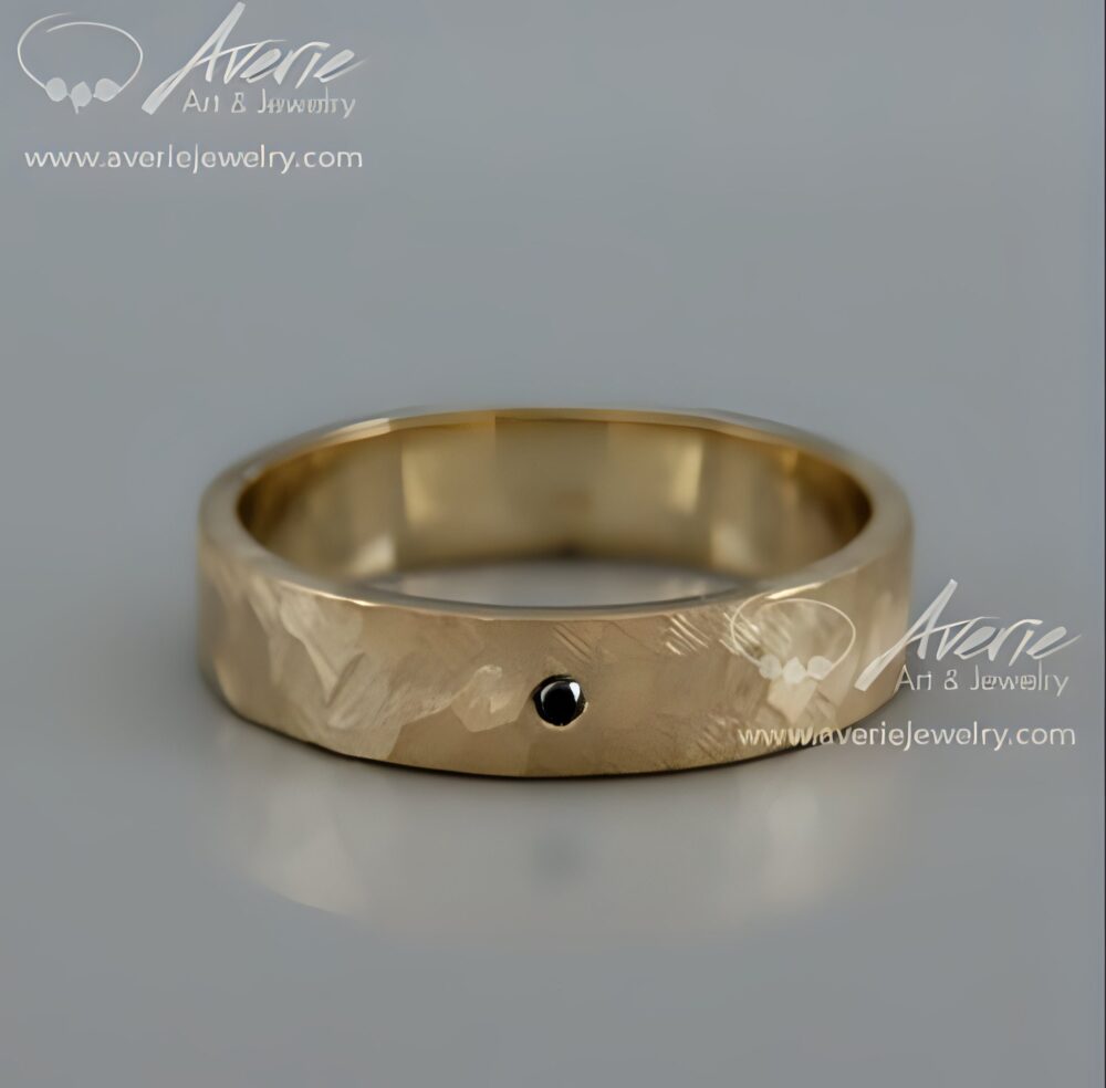 Black Diamond Men Wedding Band | 14K Solid Gold Man Textured Rough Faceted Hammered Set With