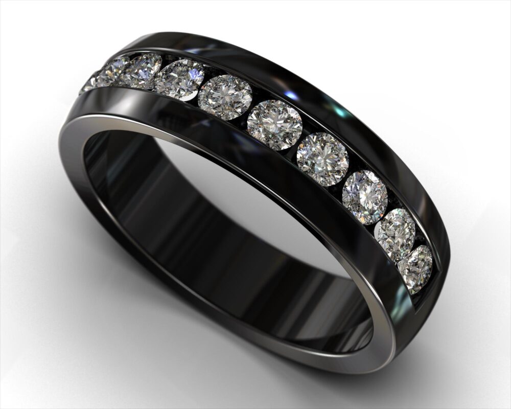 Black Gold Mens Wedding Band/Unique Diamond Ring Channel Round Brilliant Handcrafted Men