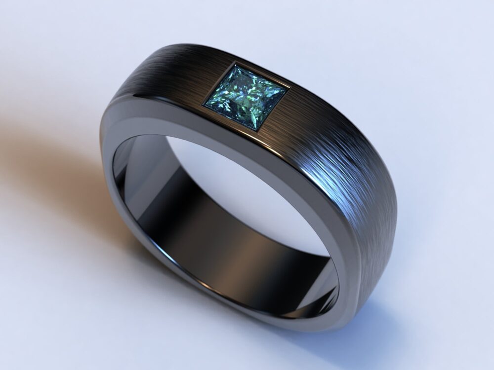 Blue Diamond Mens Wedding Band/Brushed Black Gold Ring Minimalist Handmade