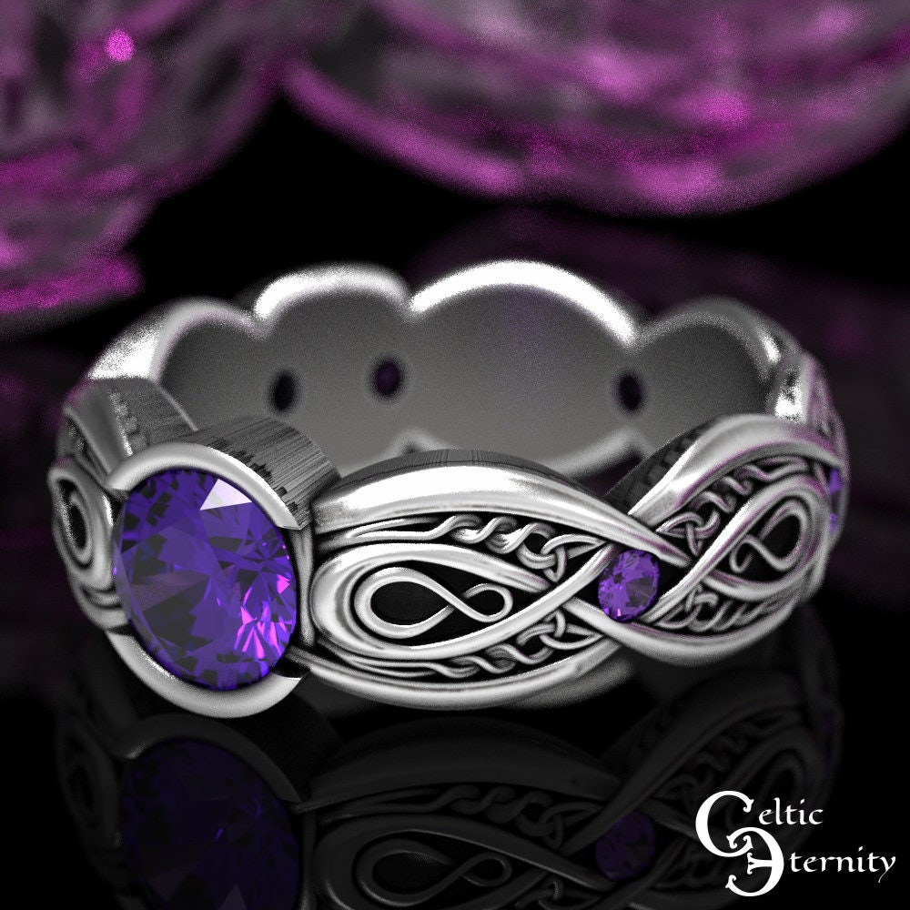 Amethyst Engagement Ring, Sterling Celtic Wedding Infinity Bezel 1644