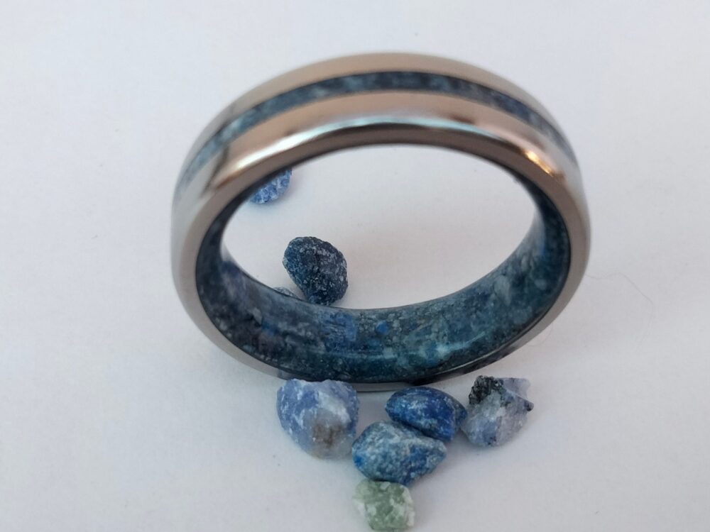 Titanium Mens Wedding Band Raw Sodalite Stone Ring