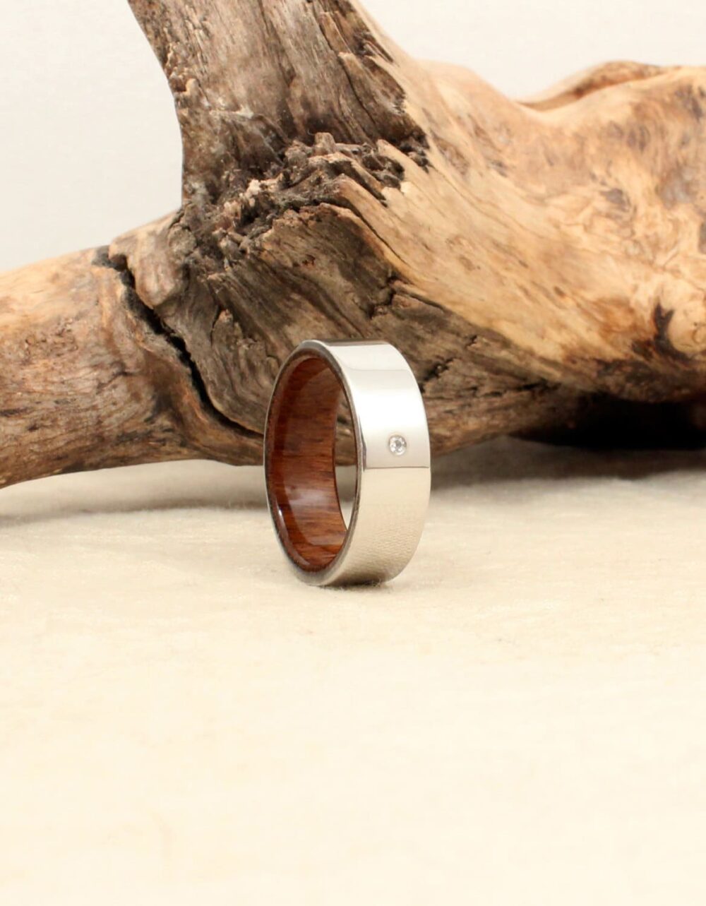 Diamond Inlay Cobalt Wooden Ring Lined With Uss North Carolina Deck Teak