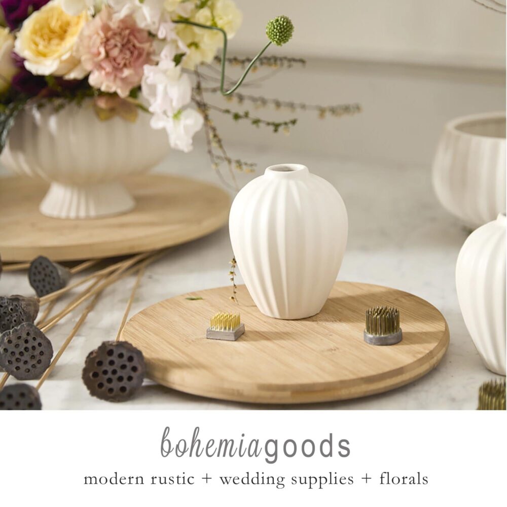 Two Styles Vases, Bud Vase, Compote Ribbed, Cream White Ceramic