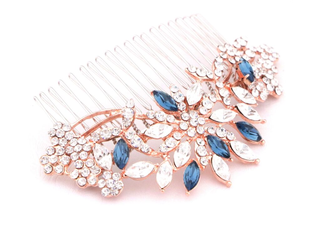 Rose Gold Wedding Hair Comb Blue Accessories Gold Veil Clip Bridal Navy Blue