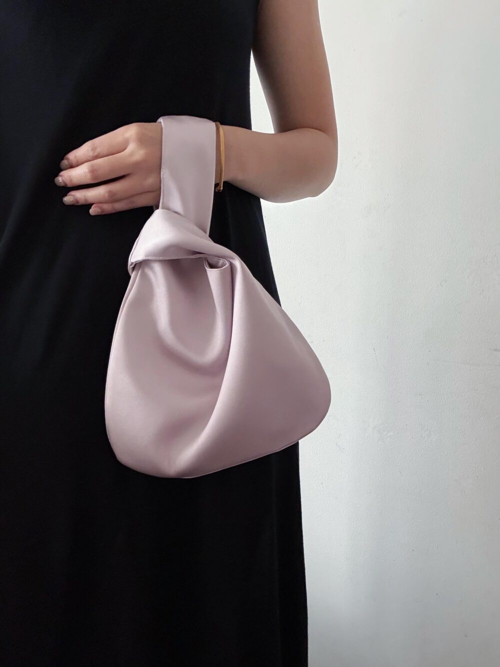 Bridal Satin Knot Bag, Evening Pink Dinner Wedding Bridesmaids Japanese Minimalist Clutch Purse