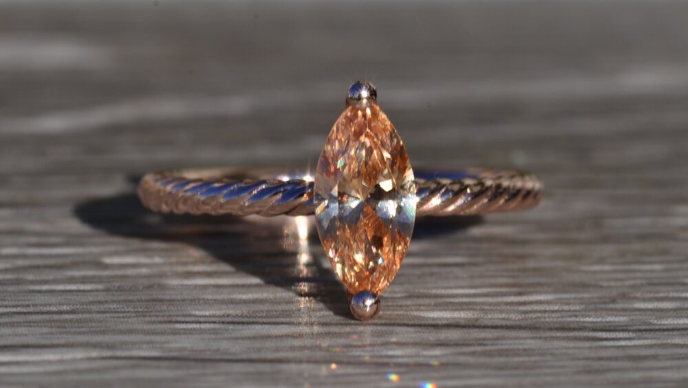 14K Rose Gold Engagement Ring Set With Marquise Cubic Zirconia