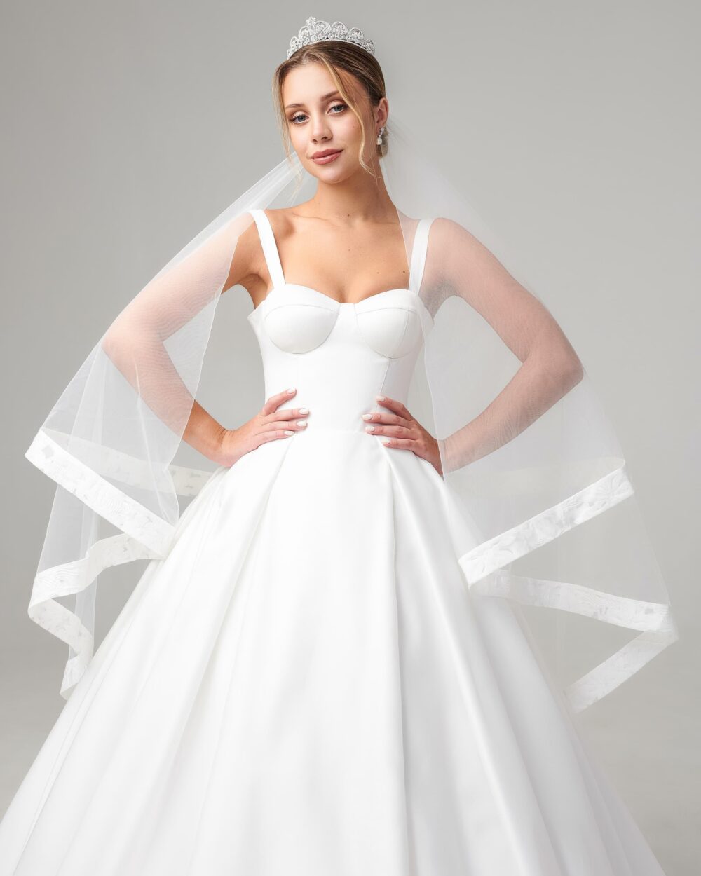 Classic 2 Tier Wedding Veil, Bridal Satin Edge Tulle With Veil Edge, Two Layer