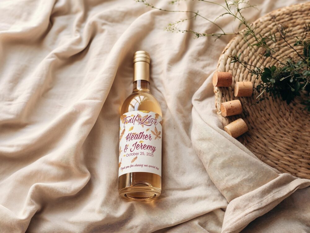 Falling Leaves Wedding Wine Labels - Favors Fall Bottle Thank You Color Coordinated