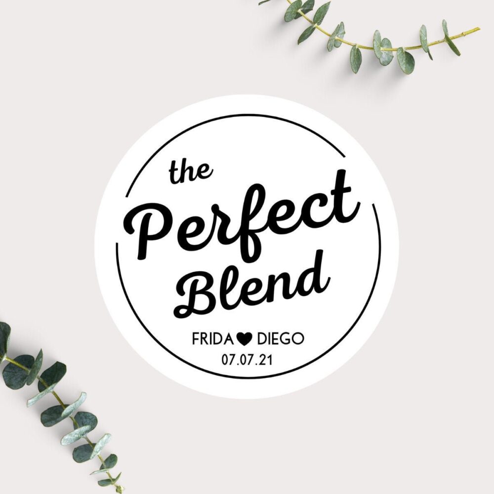 Perfect Blend Wedding Coffee Favor Stickers, Personalized Labels