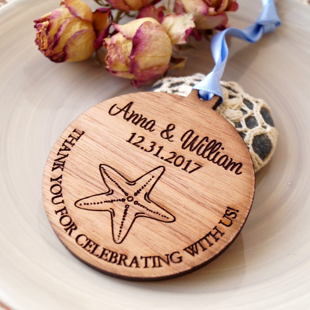 Wedding Favors, Personalized Ornaments, Beach Wedding Wooden Favor Thank You Set Of 25 Pc