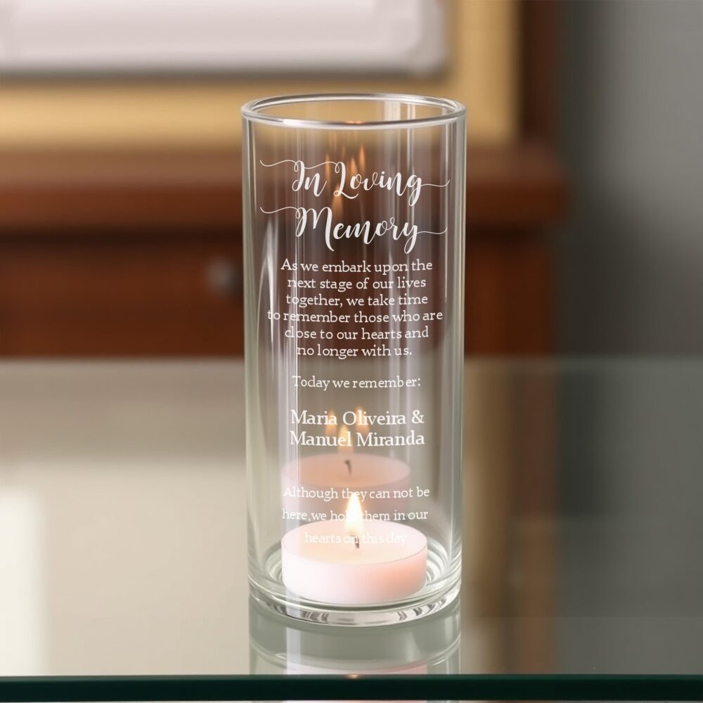 Wedding Memory Memorial Vase - in Loving Engraved Cylinder For Floating Candle Heartfelt Tribute Your Special Day