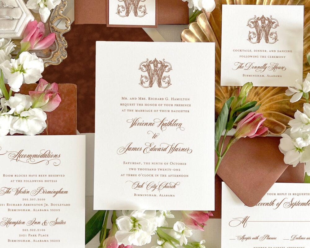 Custom Monogram Wedding Invitation, Monogrammed Elegant Victorian Timeless Invitation