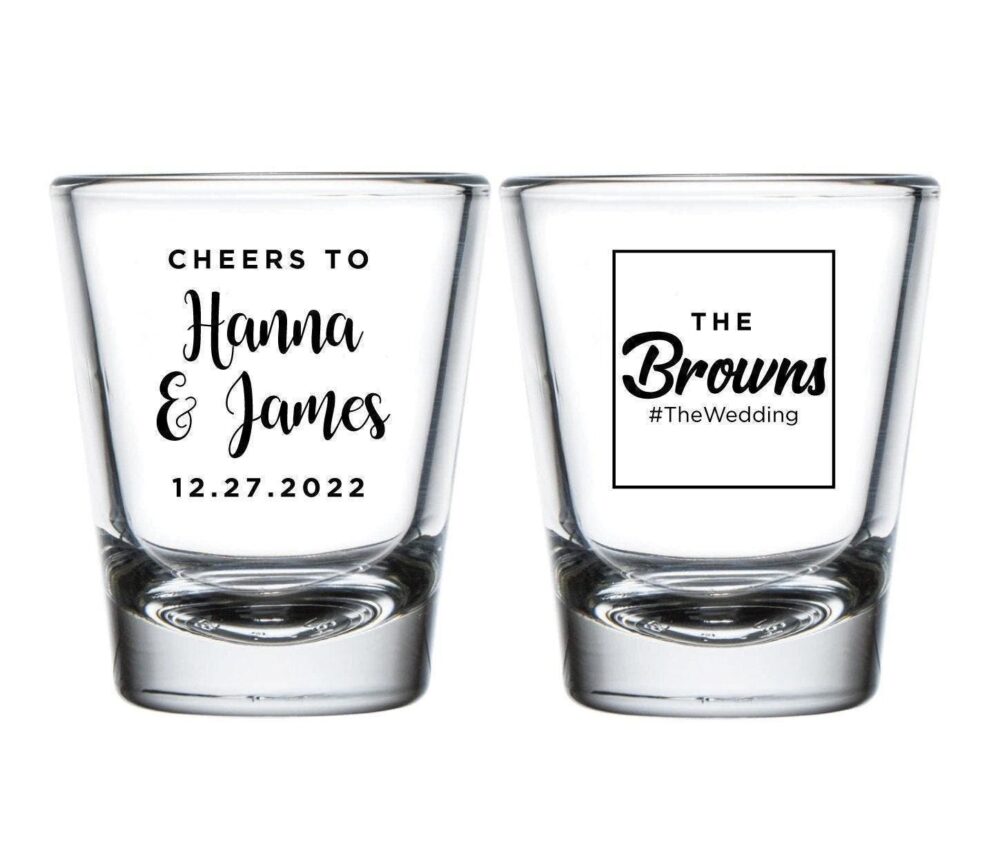 Custom Wedding Shot Glasses, Glass, Personalized Favor, Bride & Groom, Customized Glasses | 357