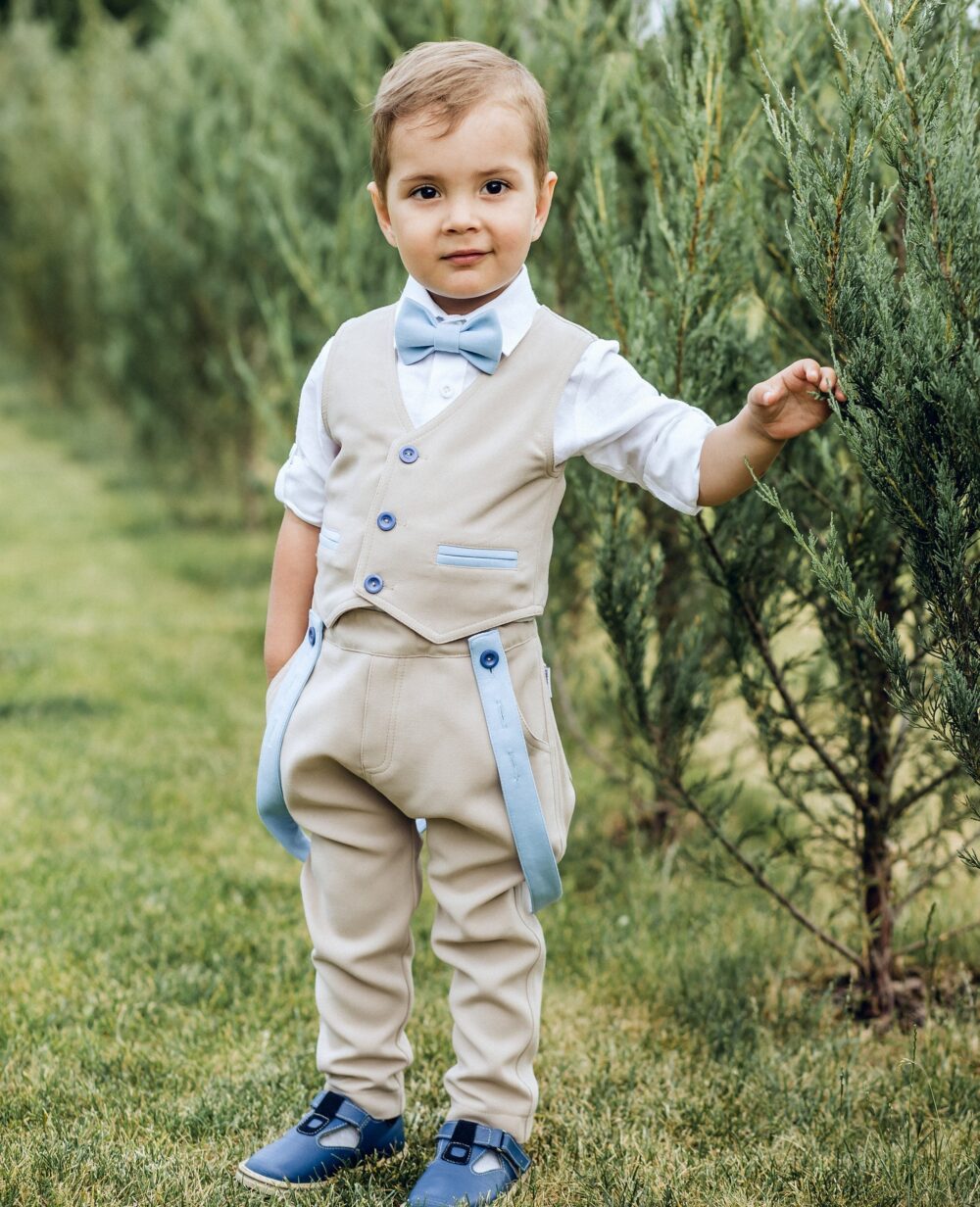 Boys Cream Linen Ring Bearer Suit | Blue Page Boy Wedding Outfit