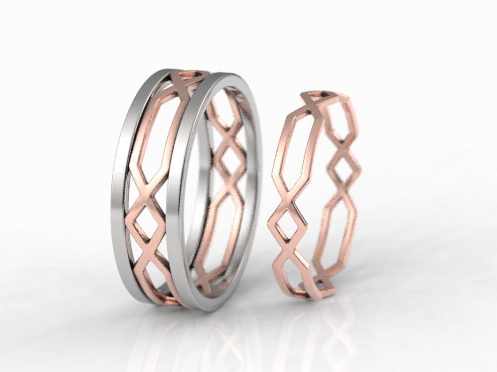 Platinum Celtic Wedding Ring, Celtic Mens Band, Ring Set, Rose Gold Womens Band