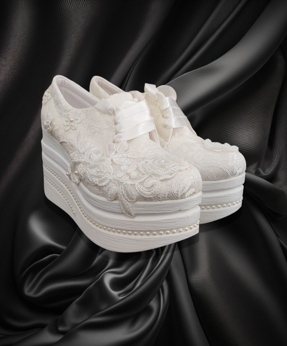 Lace Wedding Platform Sneakers, Bridal Wedge Shoes