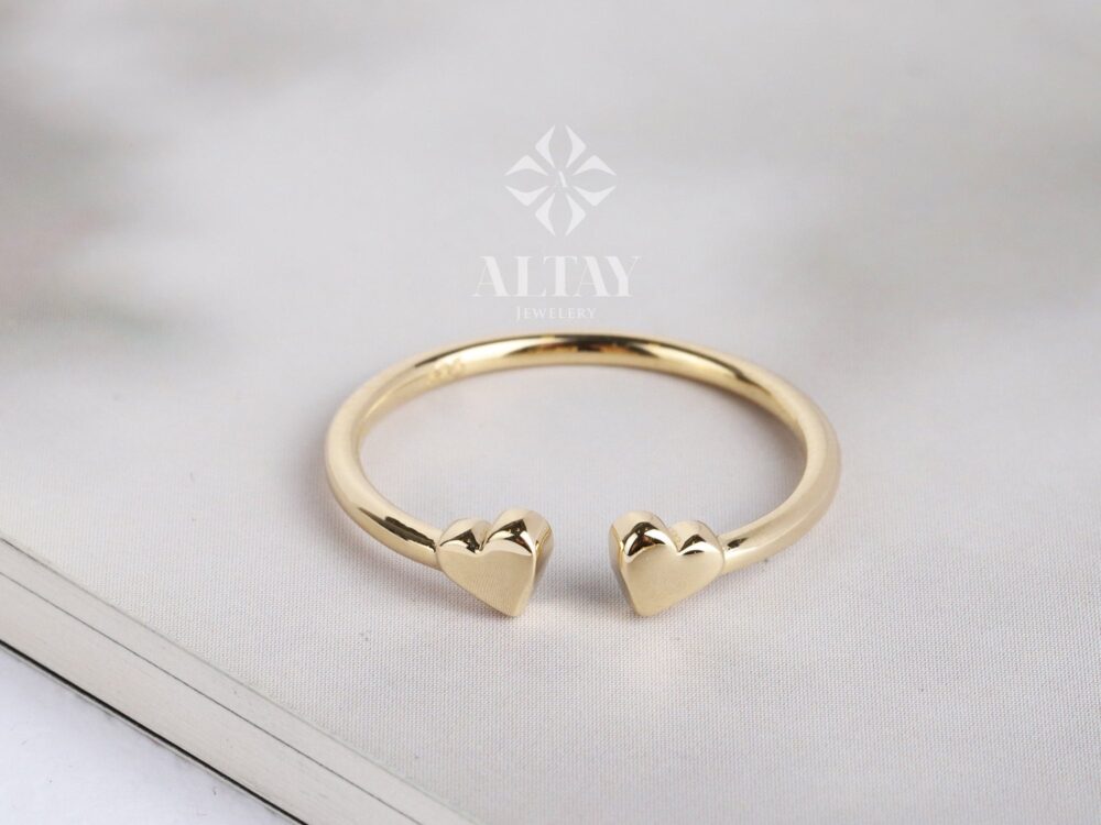 14K Gold Heart Ring, Personalized Open Minimalist Heart, Dainty Stackable Promise Valentine Tiny Love Shape, Gift For Her