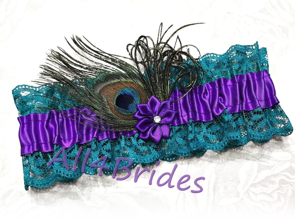 Peacock Feather Wedding Garter Teal Lace Bridal Leg Garter