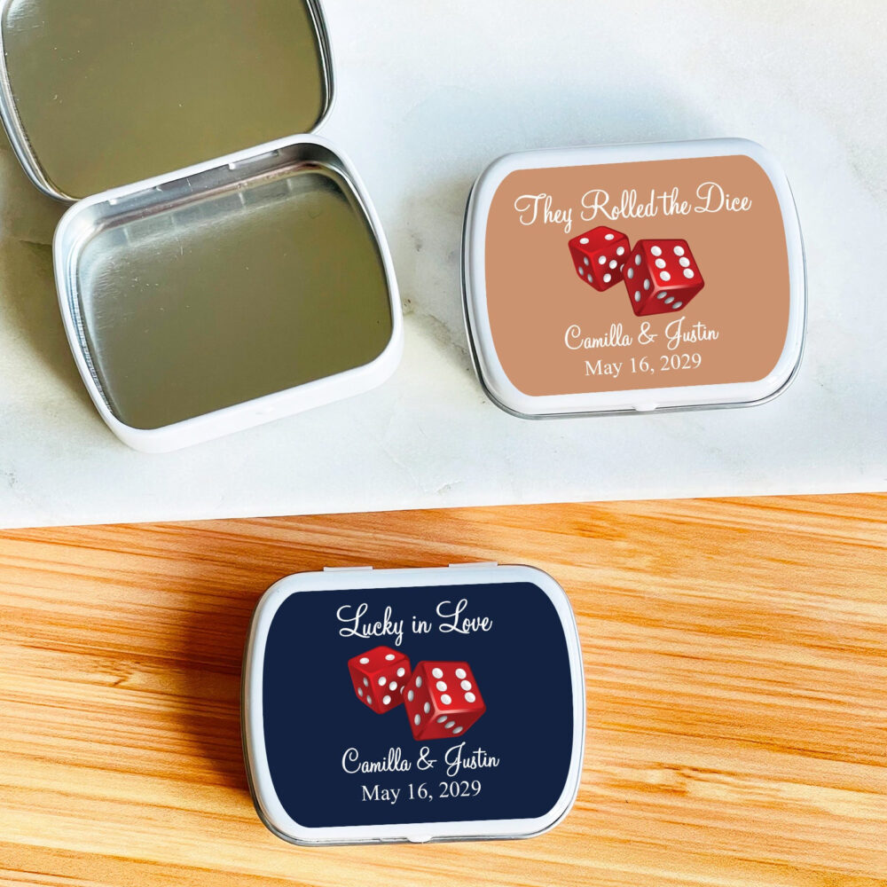 Personalized 8 Pieces Red Dice Vegas Mint Tins, Bachelorette Party, Wedding Favors Tin Container Empty