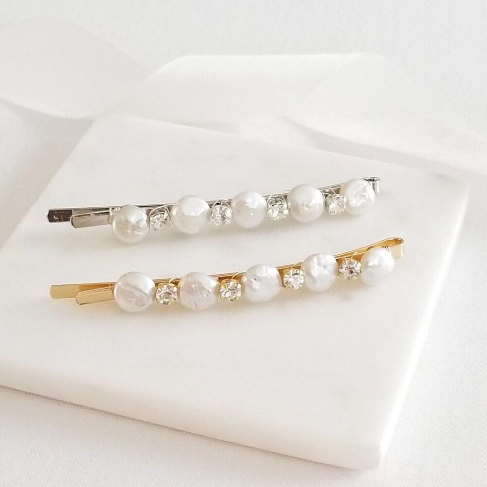 Pearl Wedding Hair Clip, Freshwater Rhinestone Bobby Pin, Bridal Crystal Clip