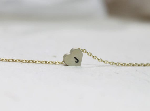 Personalized Initial Heart Necklace, Custom Charm, Flower Girl Gift - S2109