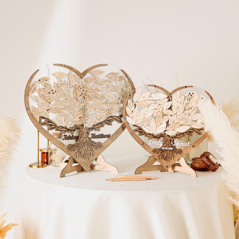 Rustic Heart Wedding Guest Book Alternative, Wooden Family Tree
