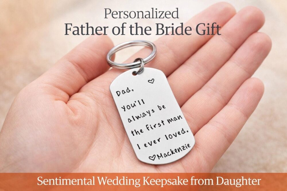 Personalized Father Of The Bride Keychain, Wedding Gift From Daughter, Hand Stamped Stainless Keychain Bride, Dad Keepsake