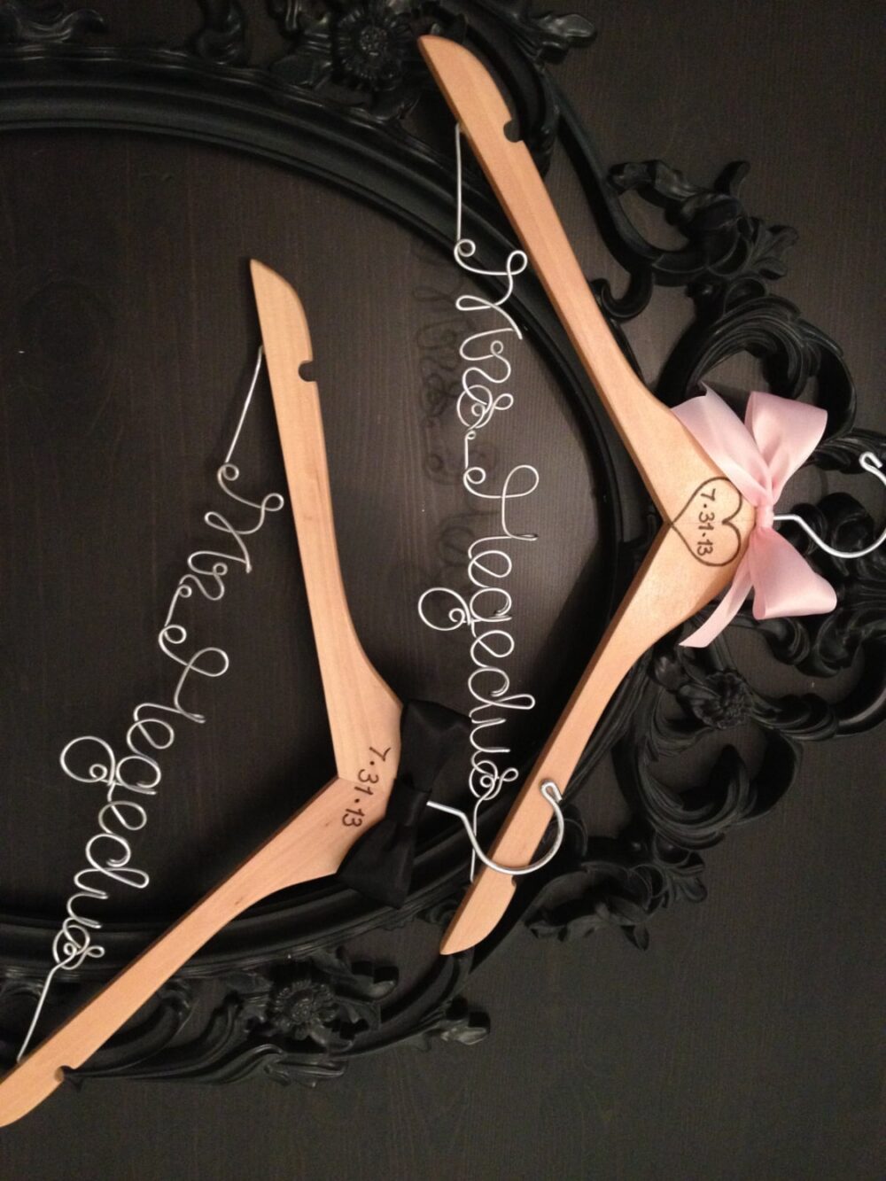 Bride & Groom Hangers, Mr. & Mrs. Wedding Hangers Set, Personalized Hanger, Bridal Rustic