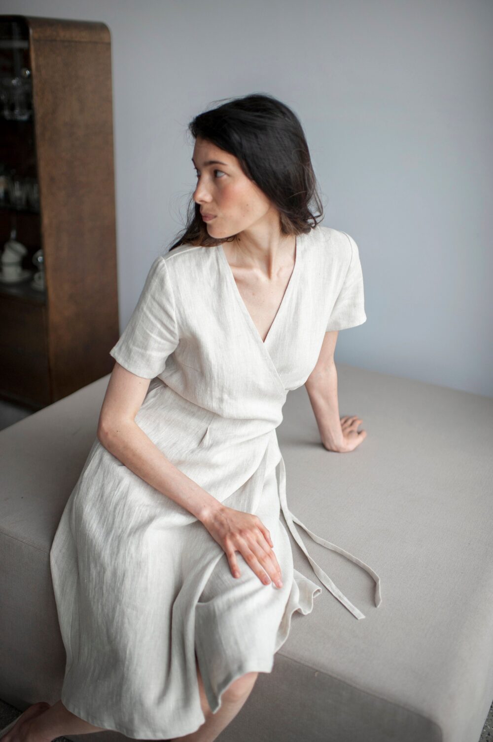 Linen Wrap Dress, Short Sleeve Summer Dress