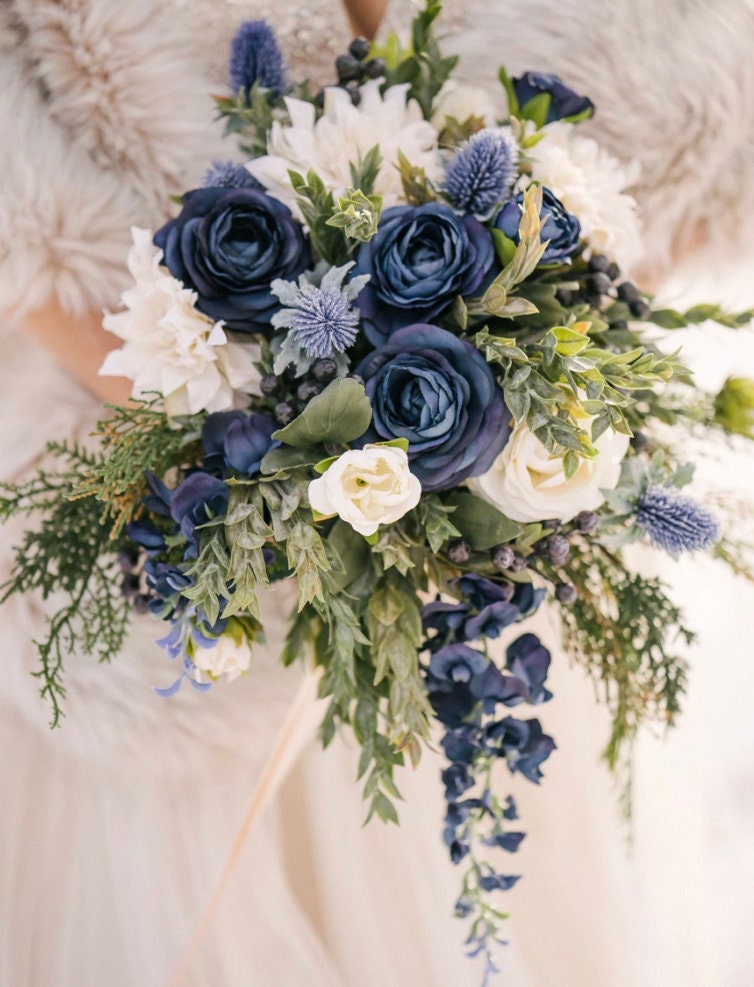 Blue Wedding Bouquet, Flowers, Bridal Peony Eucalyptus, Outdoor Wedding, Destination Silk Flower Bouquet